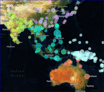 Map of musical cultures in South and East Asia, Australia, and Indonesia in The Global Jukebox.